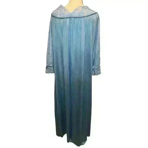 Vintage Jenelle of California Nightgown Robe Nylon Tricot Blue Lace - Picture 4 of 6
